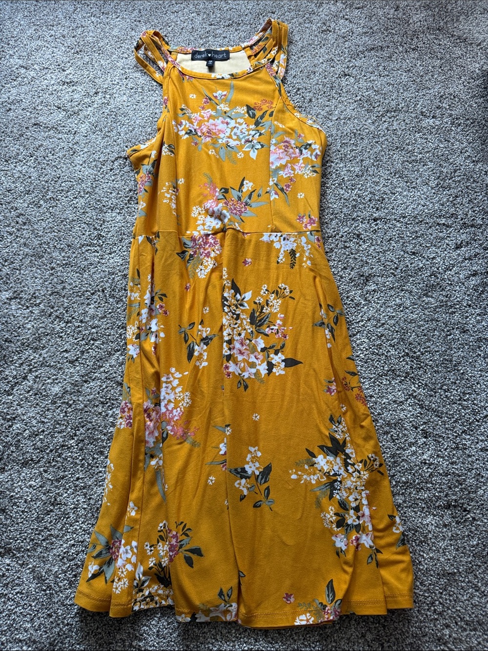 Derek Heart Mustard Floral Tank Midi Dress